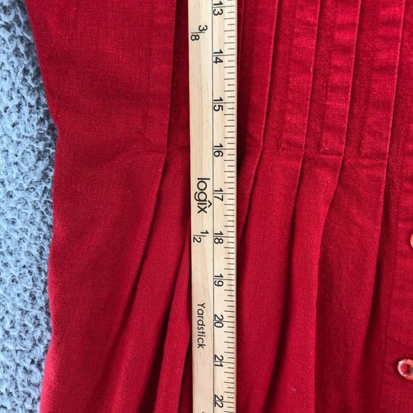 Vintage Robbie Bee Dress Womens 10 Red Linen Kaftan Midi Shirt Dress Button Up - Picture 6 of 10